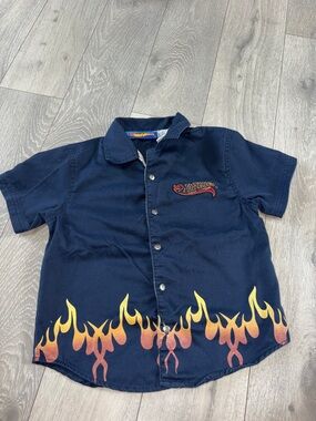 Kids Navy Flame Button-Up Shirt